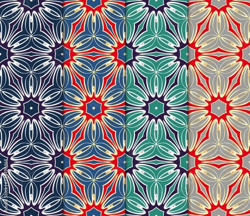 Set of Seamless Floral pattern. Art-deco Geometric background. Modern graphic design. Vector illustration