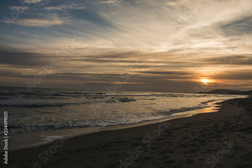 Fototapeta Naklejka Na Ścianę i Meble -  Castiglione della Pescaia Tuscany, Italy - sunset on the beach