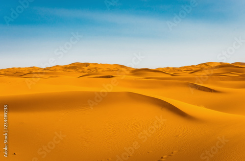 Majestic beautiful scene of Merzouga dunes of Sahara desert Morocco