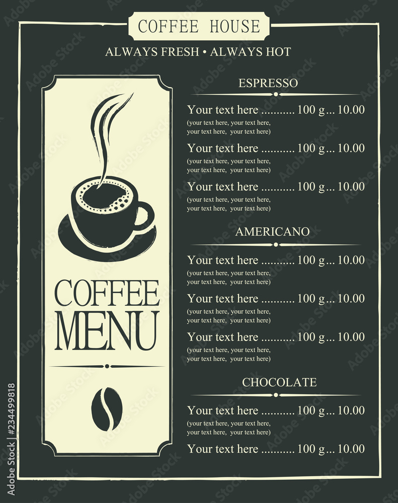 Premium Vector  Price list menu with coffee beans