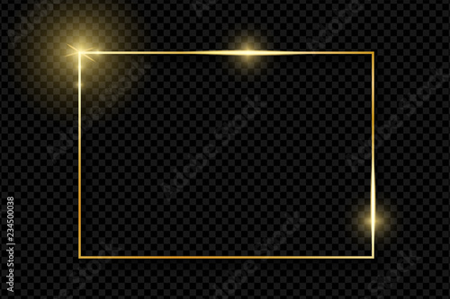 Photography Gold shiny glowing vintage frame with shadows isolated on transparent background