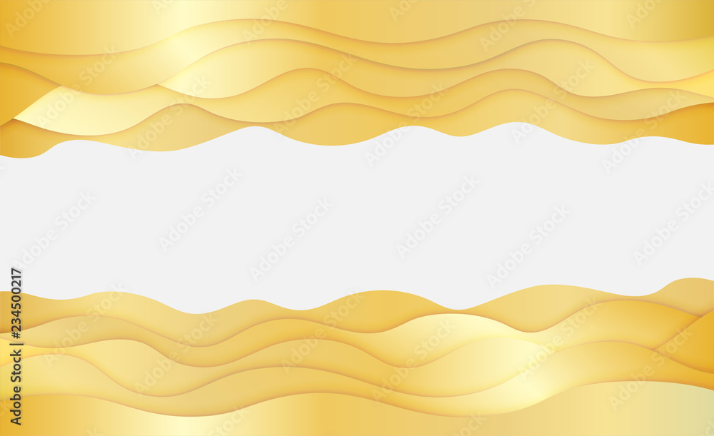 Golden waves layered art paper card. 3D origami design. Vector illustration Golden waves layered art paper card. 3D origami design. Vector illustration