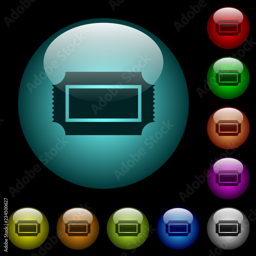 Ticket with perforated edges icons in color illuminated glass buttons