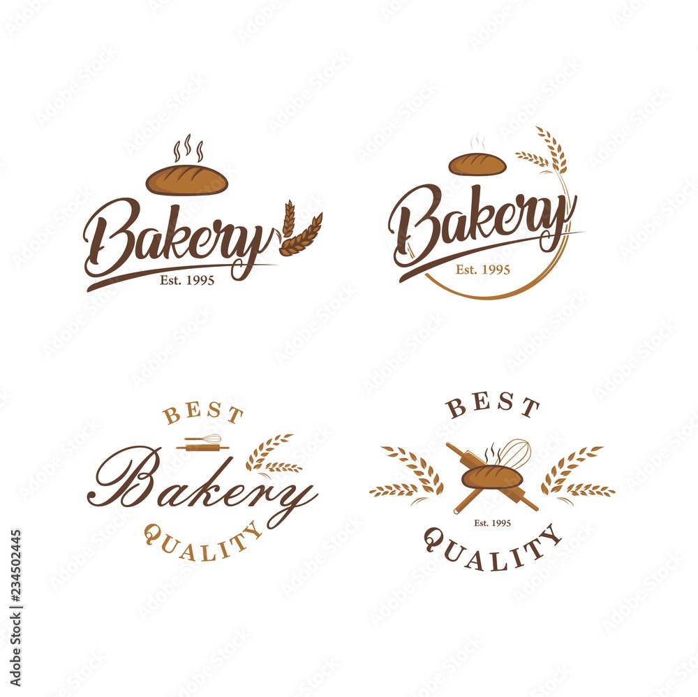 Bakery and Dessert Logo, Sign, Template, Emblem, Flat Vector Design Set