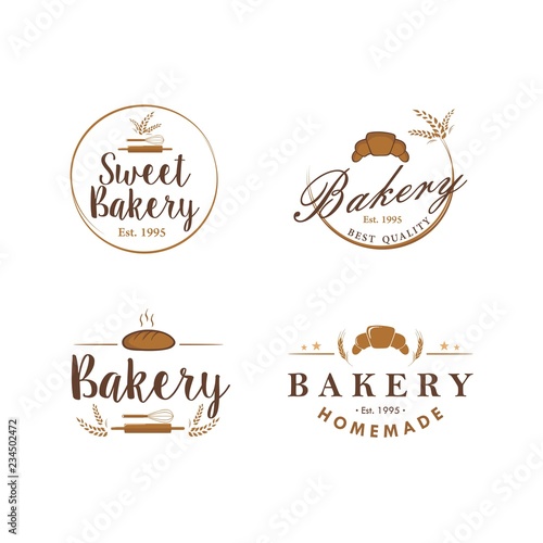 Bakery and Dessert Logo, Sign, Template, Emblem, Flat Vector Design Set