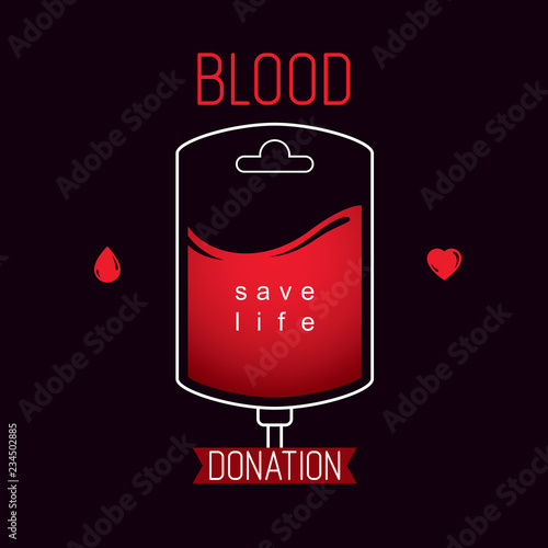 Blood bag vector graphic emblem. Blood donation conceptual logo. Medical theme graphic symbol.