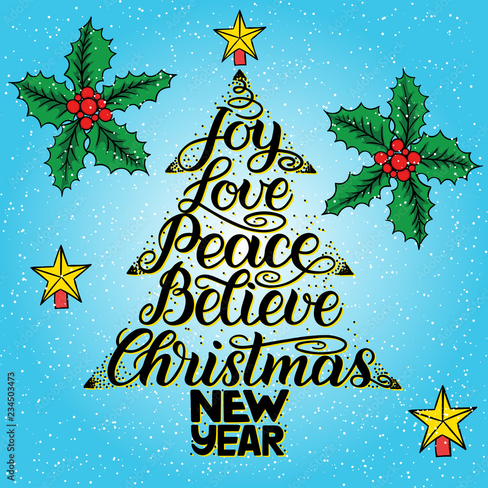 Fotografie Calligraphy lettering in Christmas tree form with star
