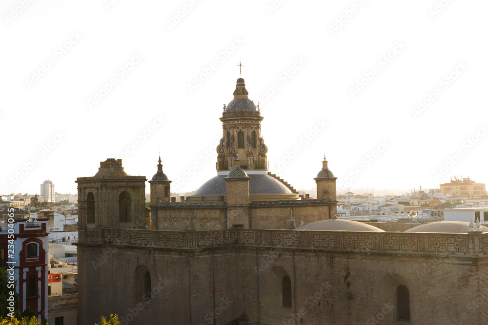 View from above to the roofs and domes of the University of Seville