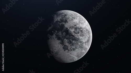 Moon surface. Realistic 3d render of moon and space