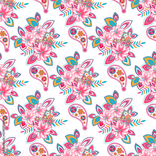 Seamless texture, endless pattern, tribal style ethnic elements paisley and flowers . Vector  traditional  ornament