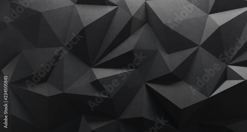Fototapeta Naklejka Na Ścianę i Meble -  Black low poly background. 3d rendering. Crumpled paper