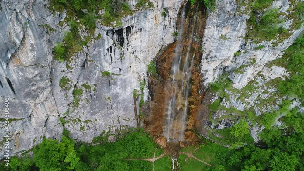 waterfall landscape aerial top view travel calm scenery background in slow motion waterfall landscape aerial top view travel calm scenery background in slow motion