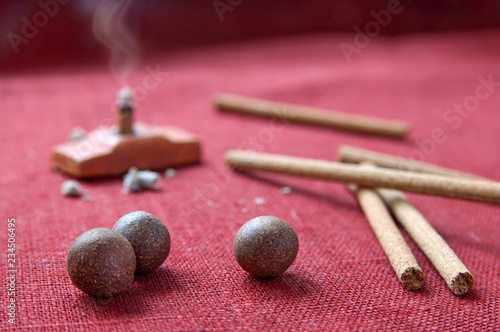 Tibetan herbal mix balls and incense sticks