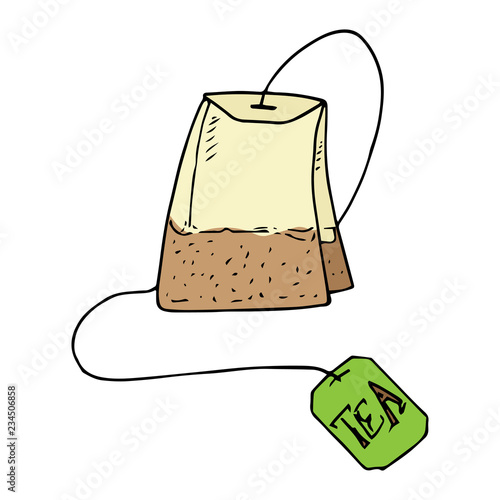 Dry tea bag. Green tea. Vector illustration of a tea bag of green tea.