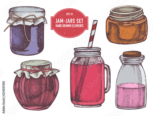 Vector collection of hand drawn colored  jars