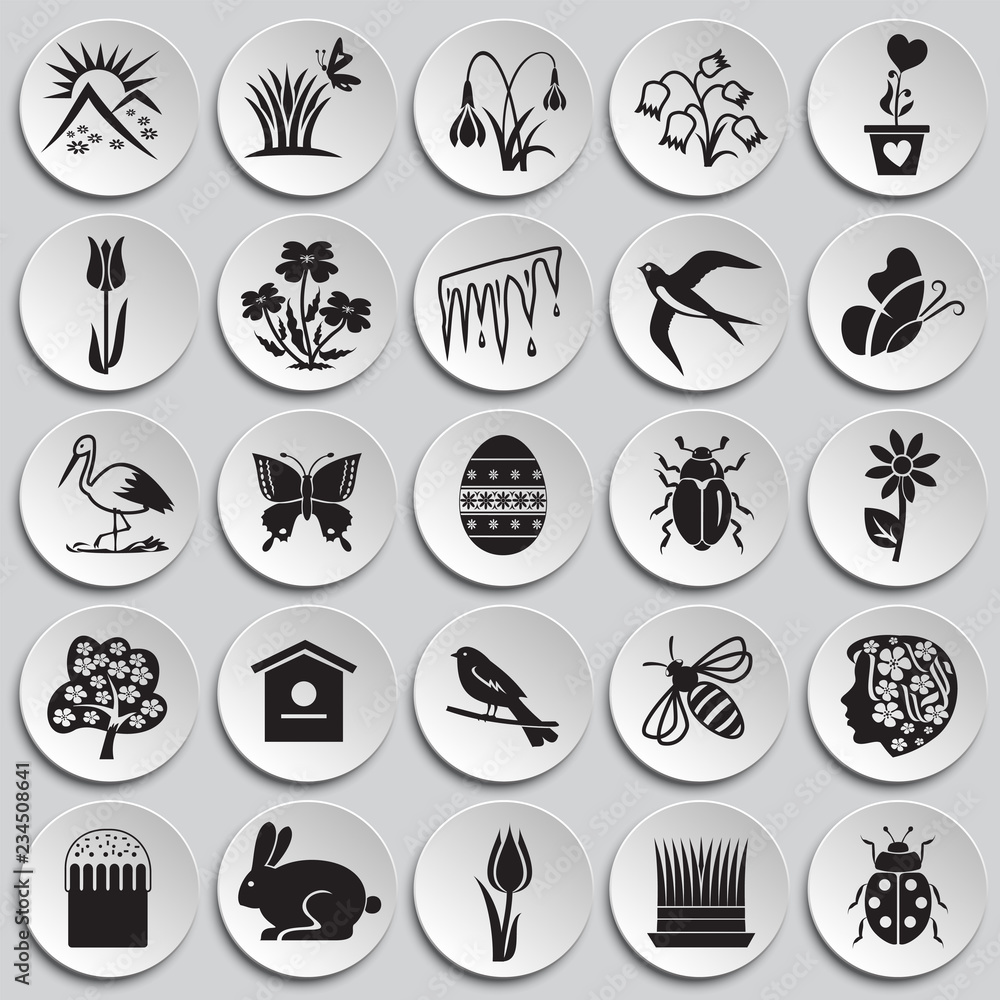 Spring set on plates background icon Spring set on plates background icon