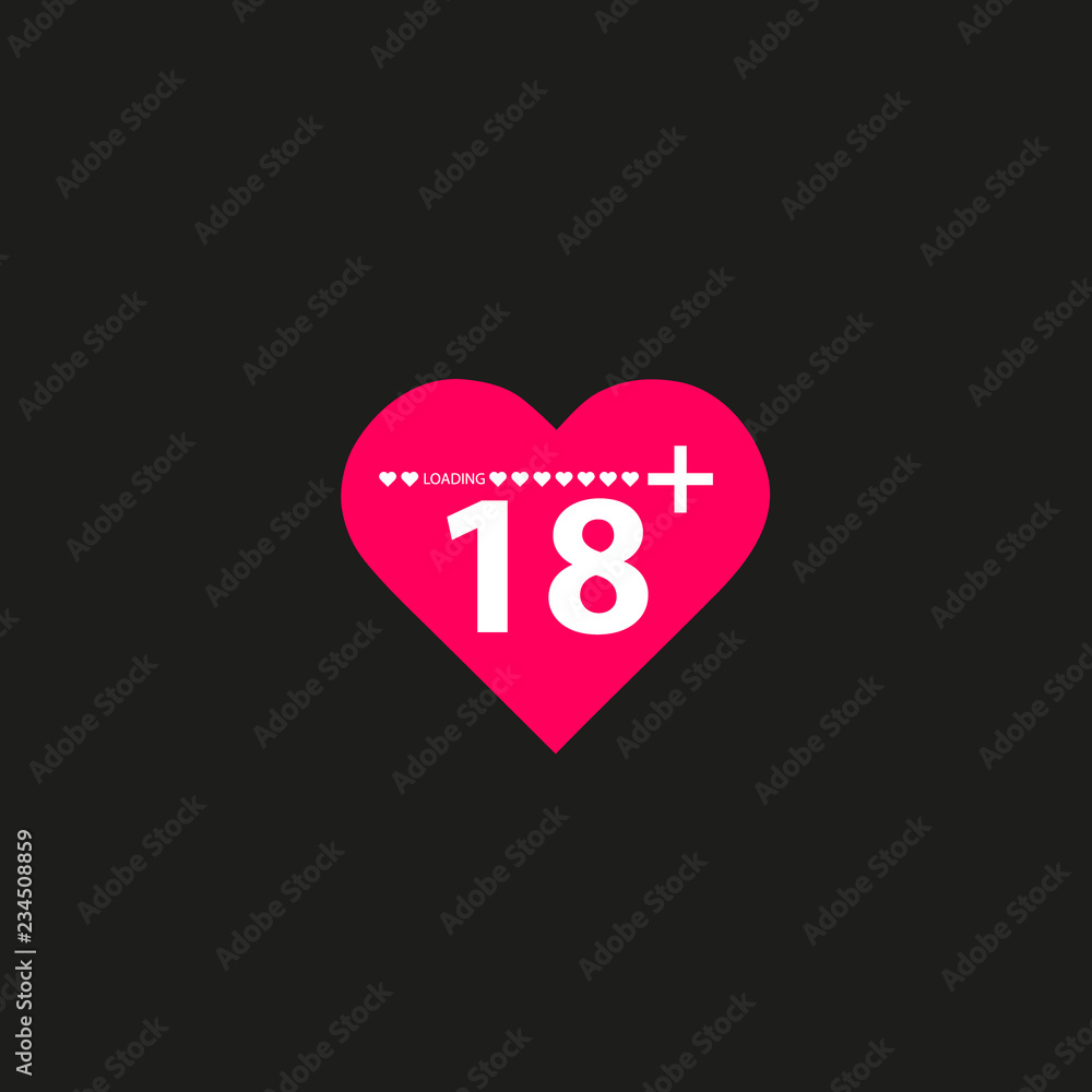 Vector illustration of an isolated line art heart icon with the text 18 plus Vector illustration of an isolated line art heart icon with the text 18 plus