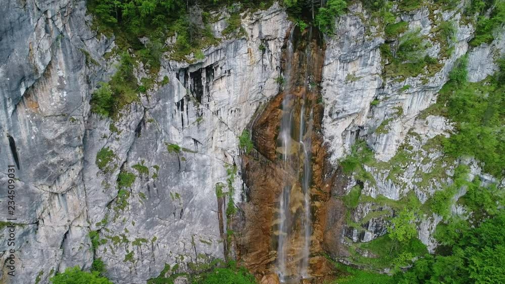 waterfall landscape aerial top view travel calm scenery background in slow motion waterfall landscape aerial top view travel calm scenery background in slow motion