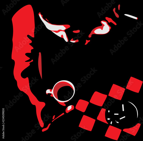 a man with coffee and cigarette