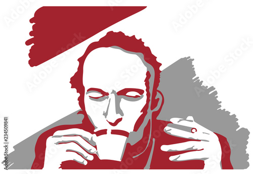 a man with coffee and cigarette