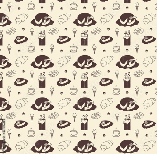 Seamless pattern of chocolate sweets vector illustration sketch colored brown