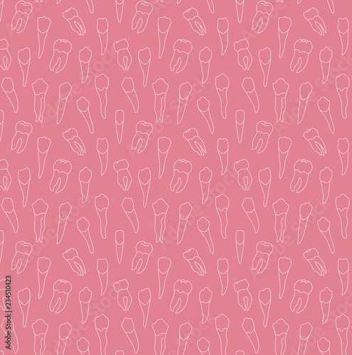 Seamless pattern of abstract teeth vector illustration sketch colored white pink