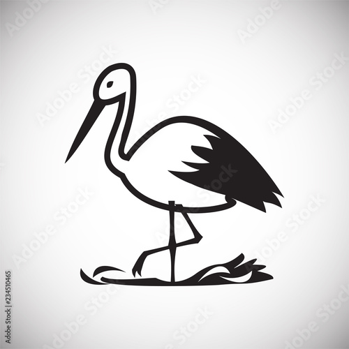 Stork in nest on white background icon