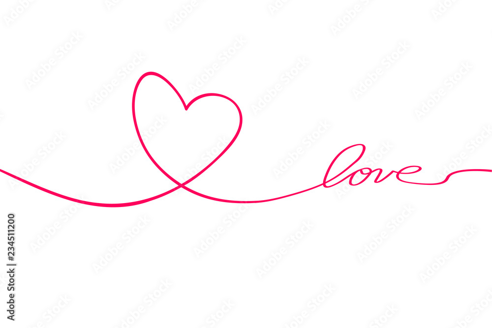Love with hearts in continuous drawing lines in a flat style in continuous drawing lines. Continuous black line. The work of flat design. Symbol of love and tenderness Love with hearts in continuous drawing lines in a flat style in continuous drawing lines. Continuous black line. The work of flat design. Symbol of love and tenderness
