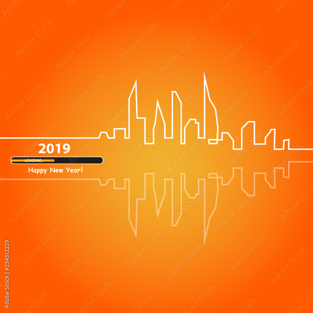 Happy new year 2019 with with an Abstract City Skyline with Loading Bar. Vector