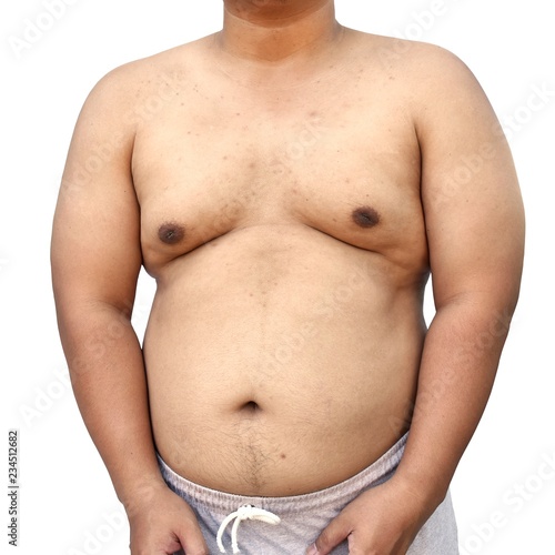 fat body of asian man on white background