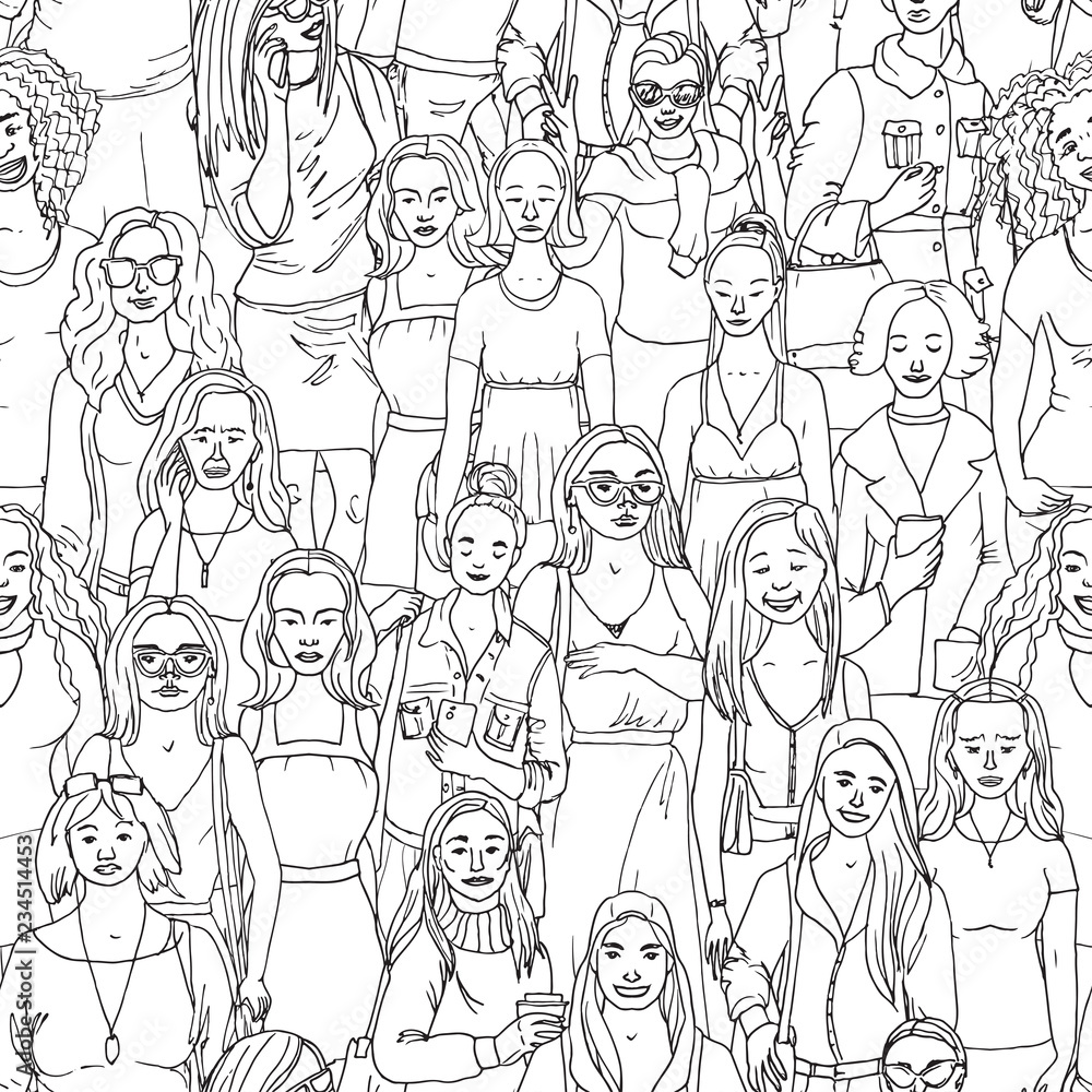 Seamless  Vector illustration of crowd of women