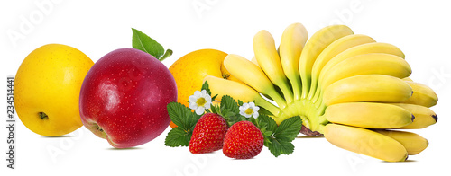 Fototapeta Naklejka Na Ścianę i Meble -  Bananas, strawberries and apples   isolated on white background