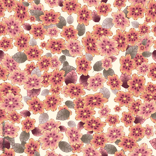 Seamless texture. Multicolor pattern of flowers daisies and leaves. Design for cover, wrapper, fabric or embroidery