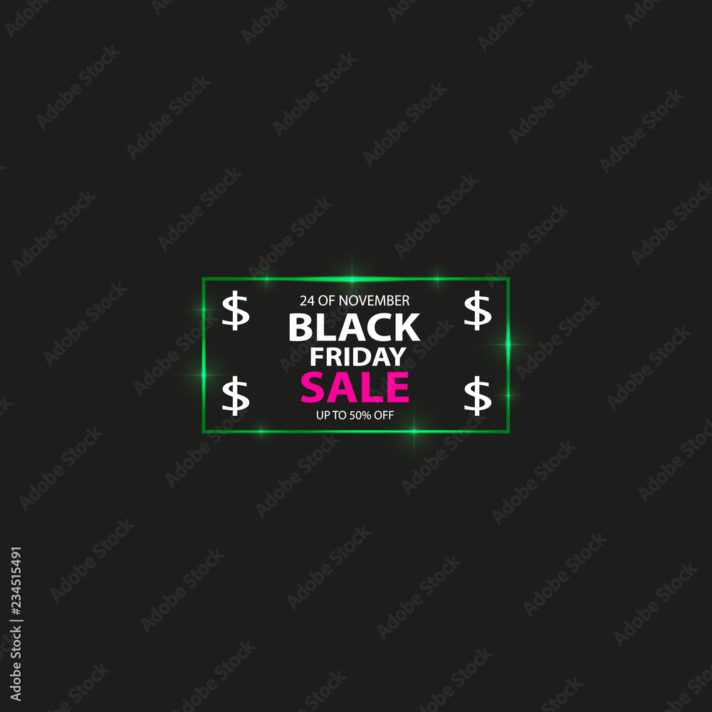 Vector glowing magic square frame black friday sale and money