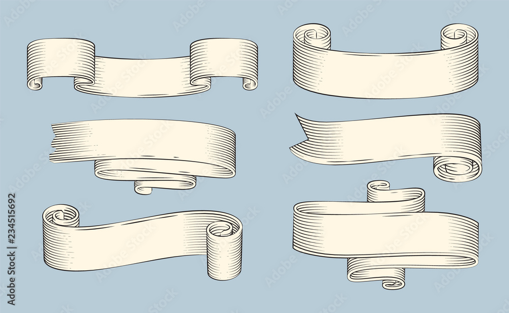 Curled Scroll Vector Antique Papyrus Ribbons or Old Curled Scrolls Stock Vector | Adobe Stock