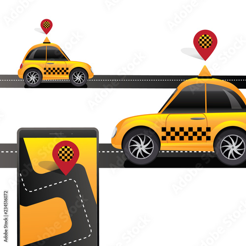 Smart phone with taxi App concept. Eps10 vector illustration.