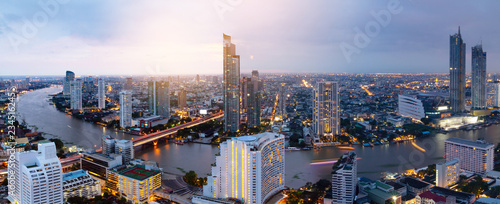 Panorama view Bangkok skyline Thailand And River landscape Bangkok Thailand 