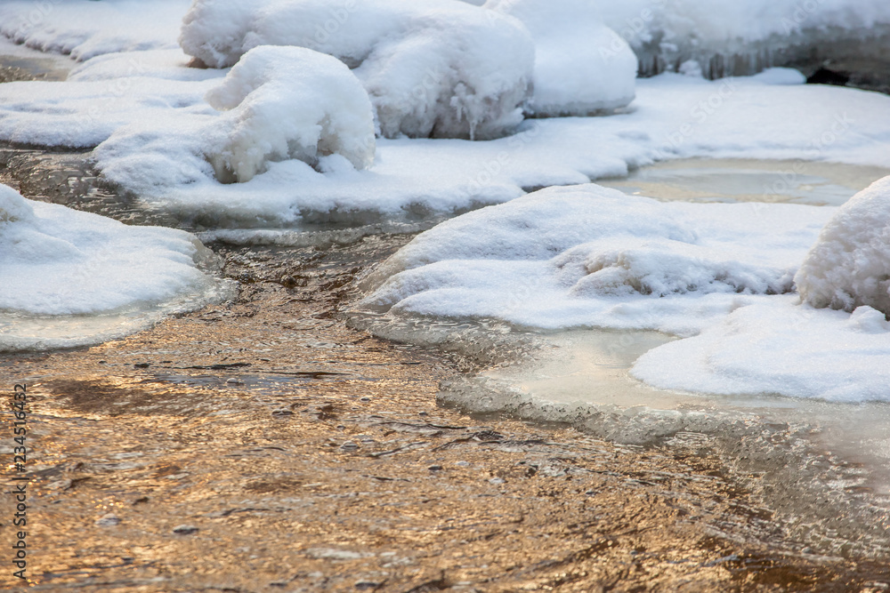 Flowing water between ice floes Flowing water between ice floes