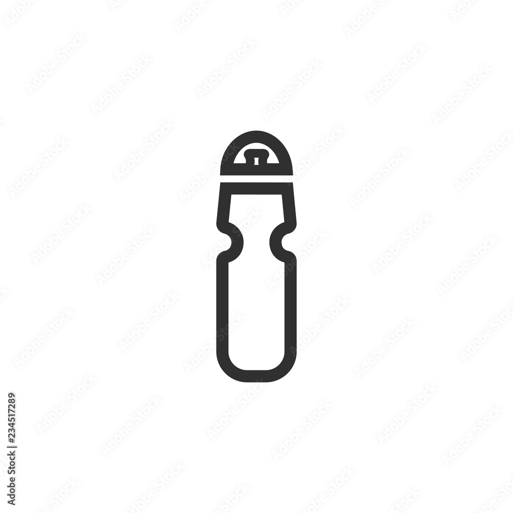 Vector illustration of isolated water bottle (flask) in flat style for sport exercises and fitness. Black outline, white background Vector illustration of isolated water bottle (flask) in flat style for sport exercises and fitness. Black outline, white background