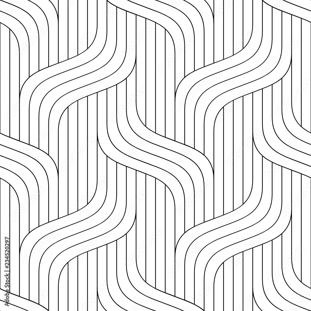 Vector seamless texture. Modern geometric background. Monochrome repeating pattern with intersecting thin lines.