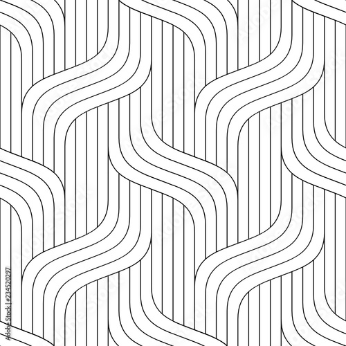 Vector seamless texture. Modern geometric background. Monochrome repeating pattern with intersecting thin lines.