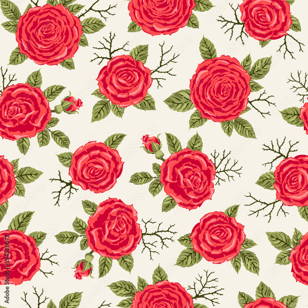 Seamless pattern with roses. Freehand drawing. Can be used on packaging paper, fabric, background for different images, etc.