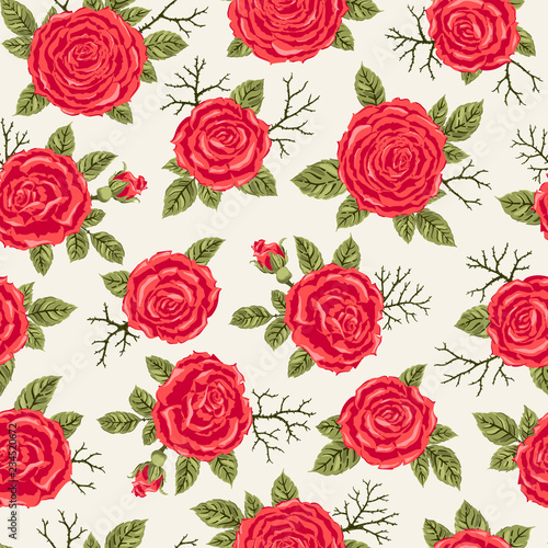 Seamless pattern with roses. Freehand drawing. Can be used on packaging paper, fabric, background for different images, etc. © Xenia