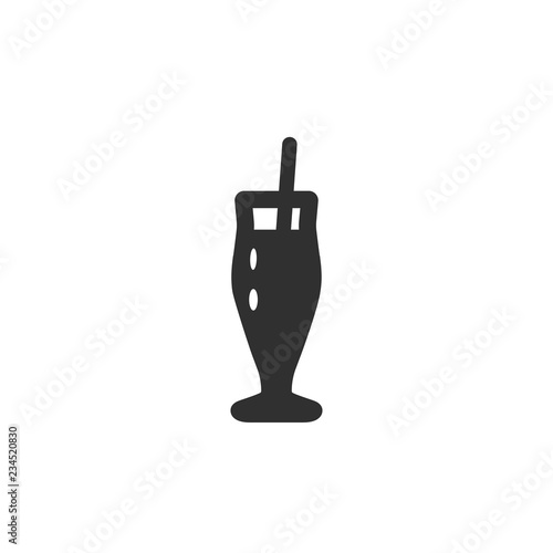 Vector illustration icon of high classic beer or coctail mug (glass) with tube. Black outline, white background