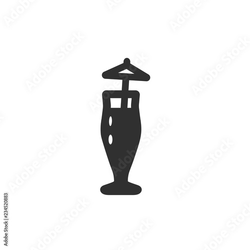 Vector illustration icon of high classic beer or coctail mug (glass) with tube and umbrella. Black outline, white background
