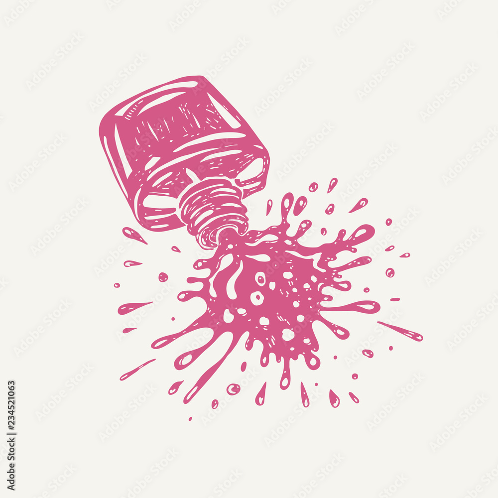 A bottle with spilled nail polish. Sketch. Freehand drawing vector de