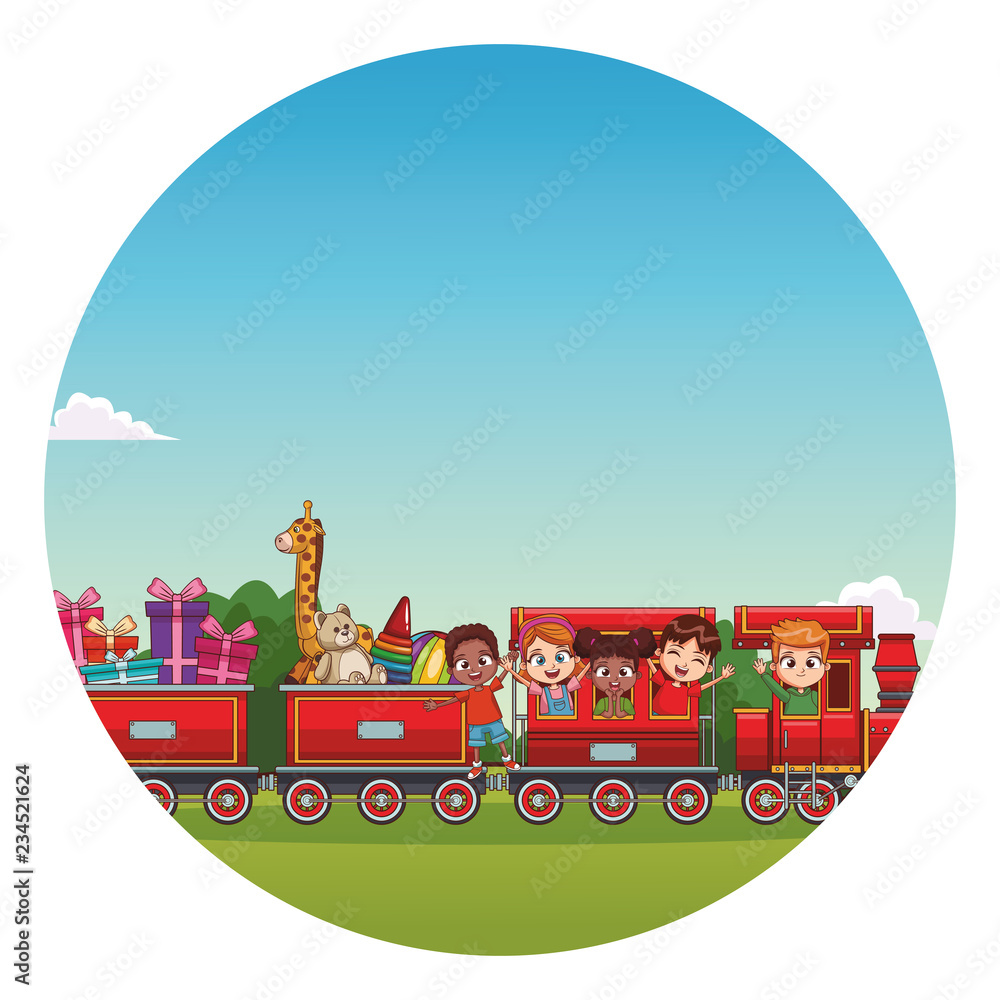 Fototapeta premium kids riding on train
