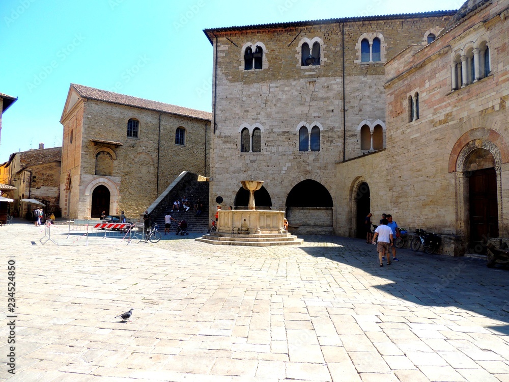 Piazza Silvestri, The most important square of Bevagna, Umbria-Italy.
