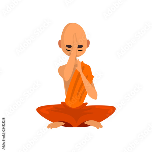 Buddhist monk cartoon character sitting in lotus position vector Illustration on a white background