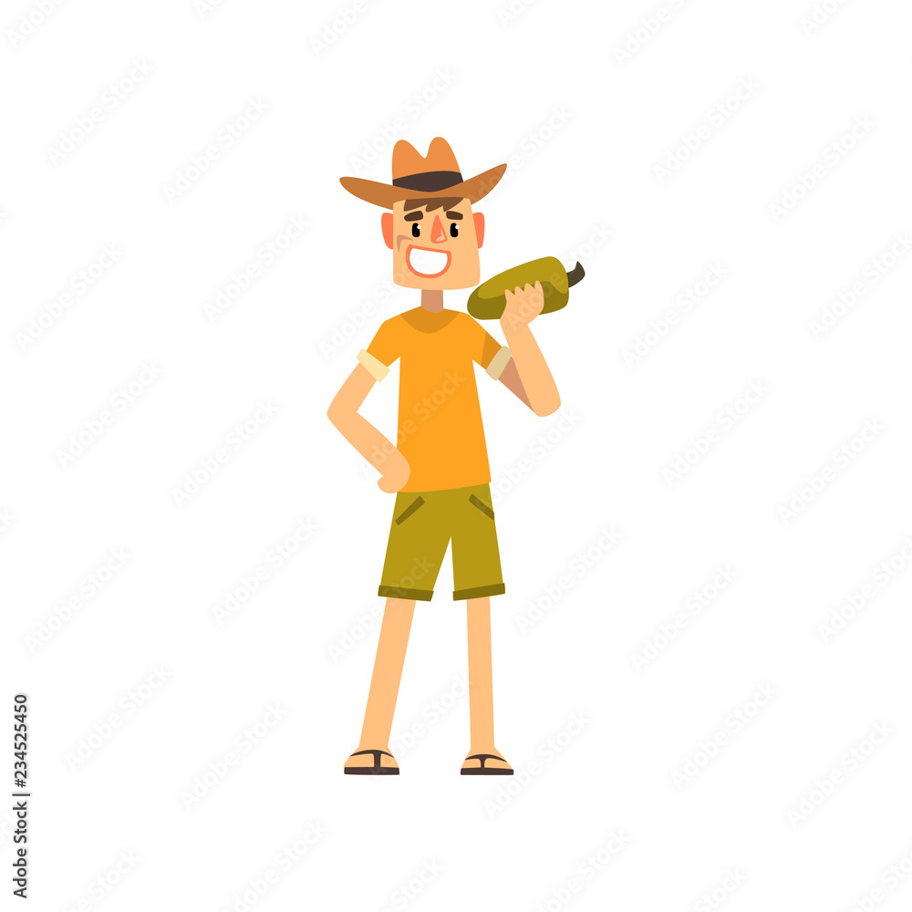 Happy male farmer character, cheerful gardener with vegetable, farming and agriculture vector Illustration on a white background